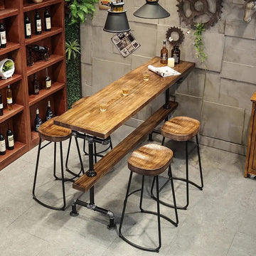 63" Industrial Natural 5 Piece Bar Table Set with Shelf